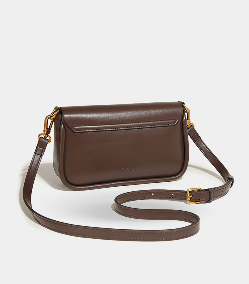 Sac bandoulière porté épaule DISNEY MICKEY MOUSE couleur Marron, vue de face.