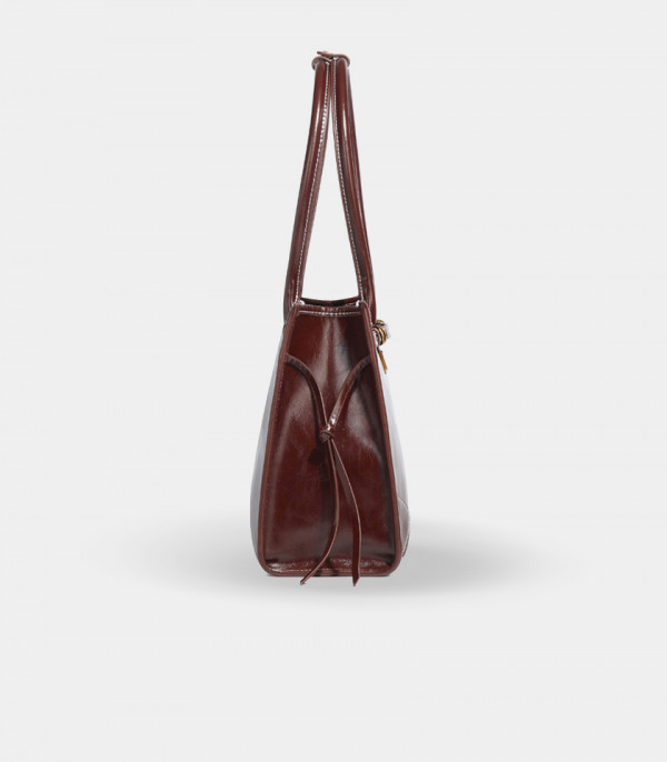 Side view of the DISNEY tote bag - MICKEY MOUSE'S STROLL, Burgundy color.