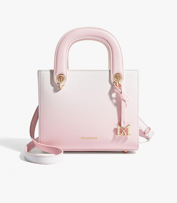MOSSDOOM ROMANTIQUE gradient handbag, Pink and White Color, front view.