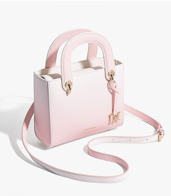 MOSSDOOM ROMANTIQUE gradient handbag, Pink and White Color, with its shoulder strap.