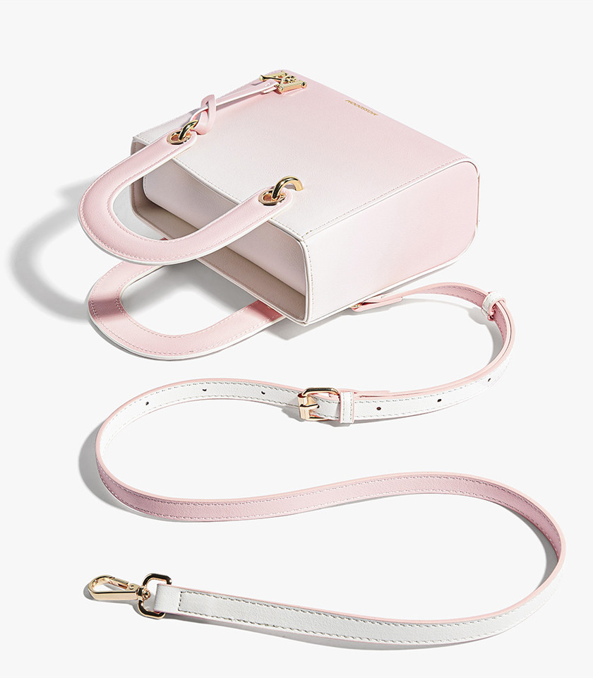 Bolsa de mão degradê MOSSDOOM ROMANTIQUE cor Rosa e Branco, vista frontal.