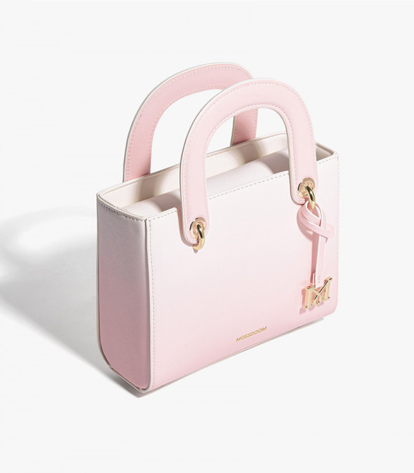 Bolsa de mão degradê MOSSDOOM ROMANTIQUE cor Rosa e Branco, vista de três quartos.