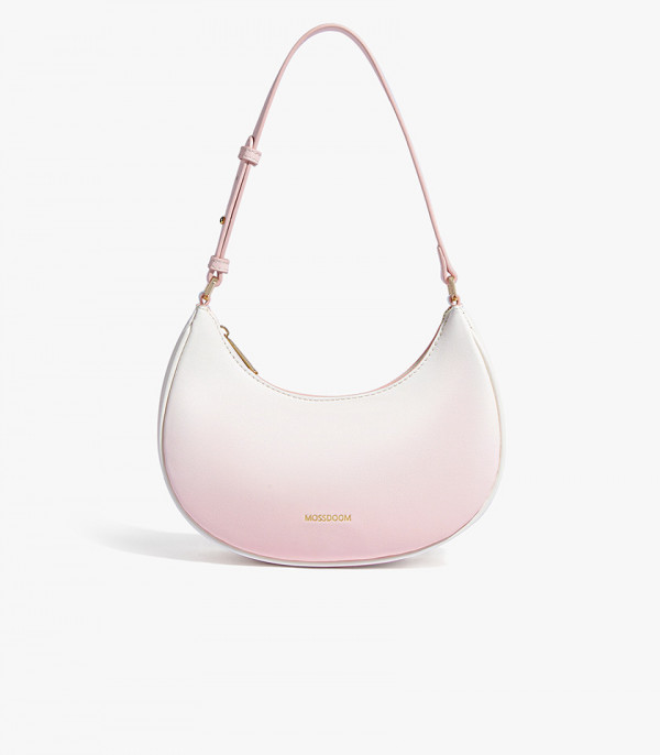 Bolsa de mão meia-lua MOSSDOOM GRATIEN cor Rosa e Branco, vista frontal.