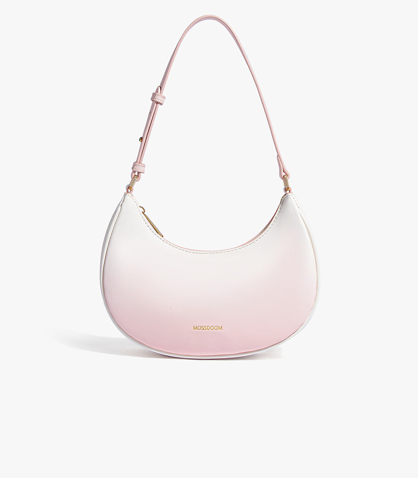 Borsa a mano a mezzaluna MOSSDOOM GRATIEN colore Rosa e Bianco, vista frontale.