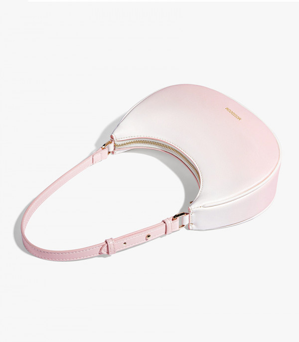 Top view of the MOSSDOOM GRATIEN half-moon handbag, Pink and White Color.