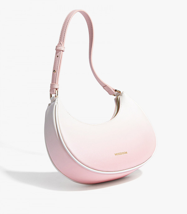 Borsa a mano a mezzaluna MOSSDOOM GRATIEN colore Rosa e Bianco, vista a tre quarti.