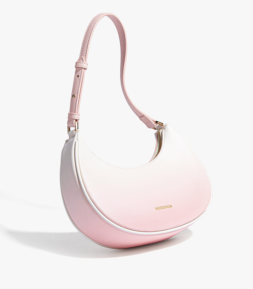 Borsa a mano a mezzaluna MOSSDOOM GRATIEN colore Rosa e Bianco, vista frontale.
