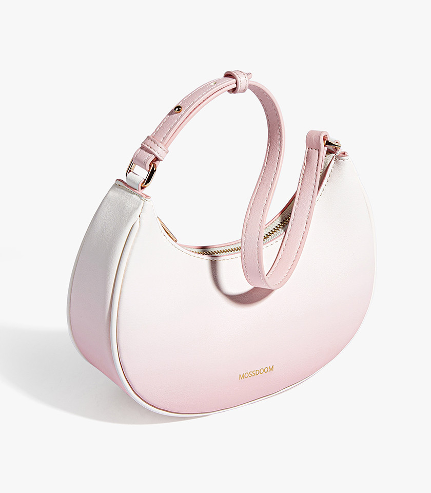 Borsa a mano a mezzaluna MOSSDOOM GRATIEN colore Rosa e Bianco, vista frontale.