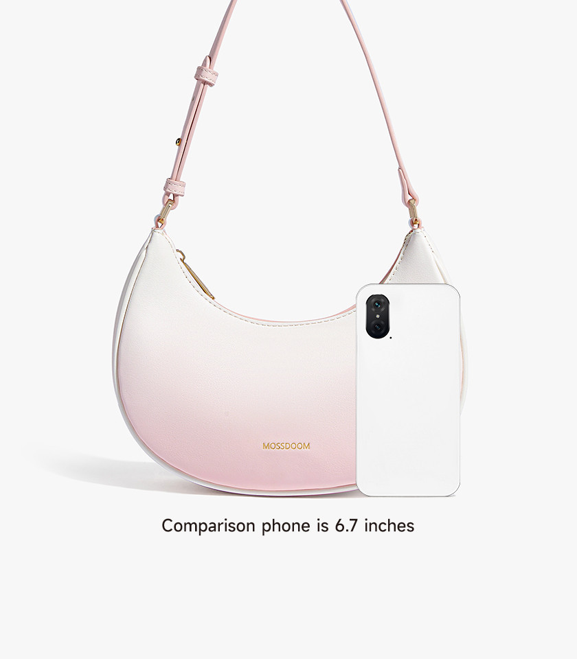 MOSSDOOM GRATIEN half-moon handbag, Pink and White Color, front view.